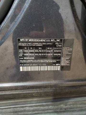 4JGBB8GB3BA710186 - 2011 MERCEDES-BENZ ML 350 4MATIC GRAY photo 14