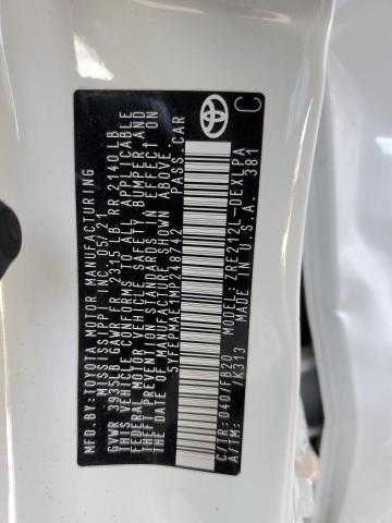 5YFEPMAE1MP248742 - 2021 TOYOTA COROLLA LE თეთრი ფოტო 12