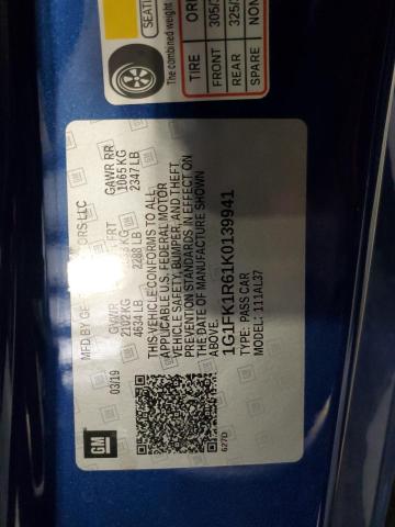 1G1FK1R61K0139941 - 2019 CHEVROLET CAMARO ZL1 蓝色 照片 12