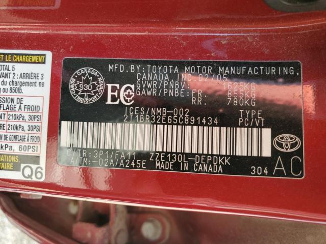 2T1BR32E65C891434 - 2005 TOYOTA COROLLA CE أحمر صورة 12