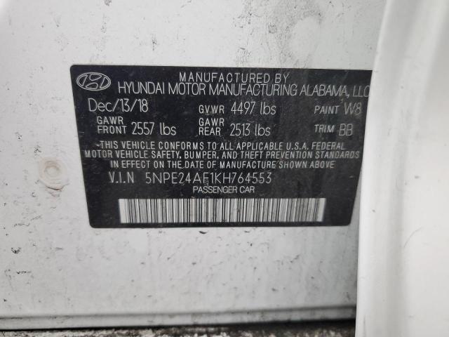 5NPE24AF1KH764553 - 2019 HYUNDAI SONATA SE WHITE photo 12