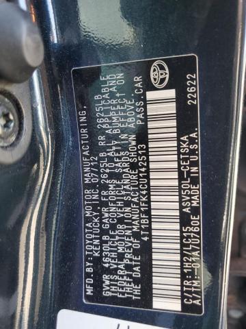 4T1BF1FK4CU142513 - 2012 TOYOTA CAMRY BASE BLACK photo 12