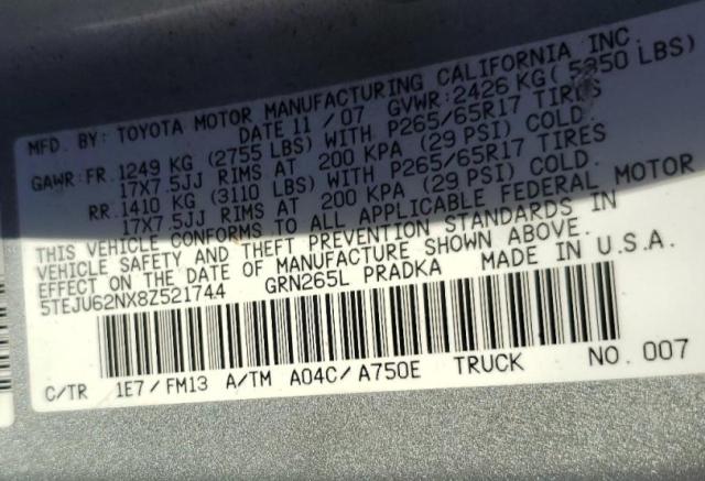 5TEJU62NX8Z521744 - 2008 TOYOTA TACOMA DOUBLE CAB PRERUNNER SILVER photo 13