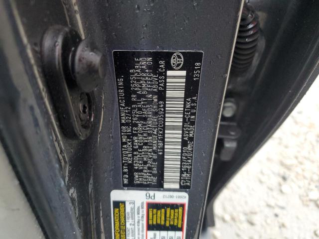 4T1BF1FK7CU059349 - 2012 TOYOTA CAMRY BASE GRAY photo 12
