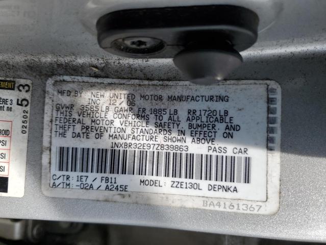 1NXBR32E97Z839863 - 2007 TOYOTA COROLLA CE SILVER photo 12