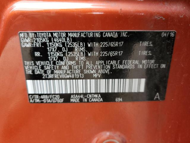 2T3RFREV8GW481913 - 2016 TOYOTA RAV4 XLE ORANGE photo 14