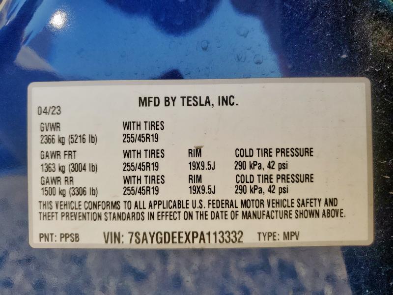 7SAYGDEEXPA113332 - 2023 TESLA MODEL Y BLUE photo 13