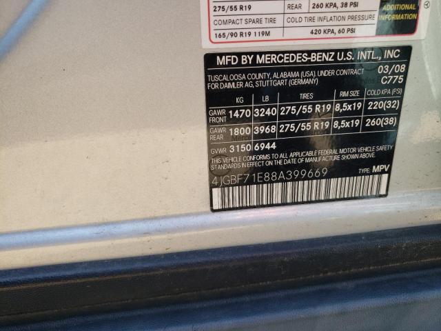 4JGBF71E88A399669 - 2008 MERCEDES-BENZ GL 450 4MATIC SILVER photo 12