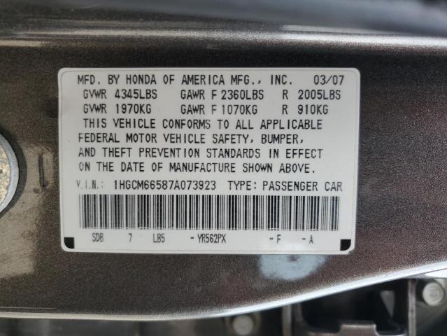 1HGCM66587A073923 - 2007 HONDA ACCORD EX GRAY photo 13