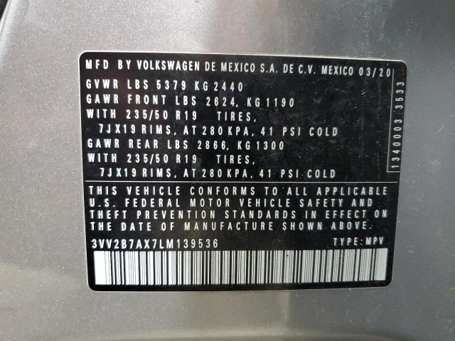 3VV2B7AX7LM139536 - 2020 VOLKSWAGEN TIGUAN SE 银色 照片 13