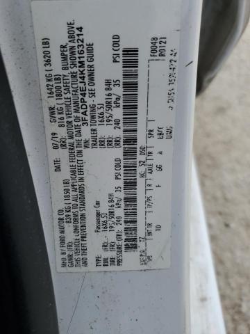 3FADP4EJ4KM163214 - 2019 FORD FIESTA SE Ақ фото 12