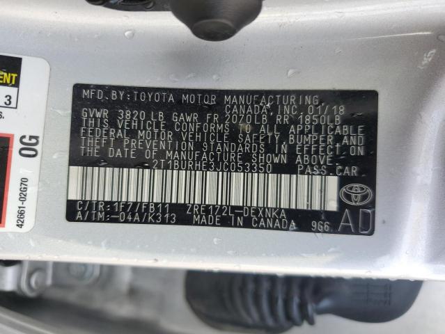 2T1BURHE3JC053350 - 2018 TOYOTA COROLLA L SILVER photo 13