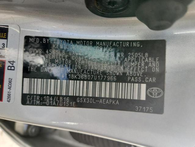 4T1BK36B07U177966 - 2007 TOYOTA AVALON XL SILVER photo 12
