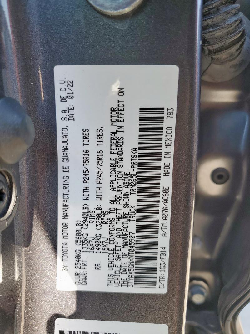 3TYAX5GNXNT045907 - 2022 TOYOTA TACOMA DOUBLE CAB Գրաֆիտ լուսանկար 12