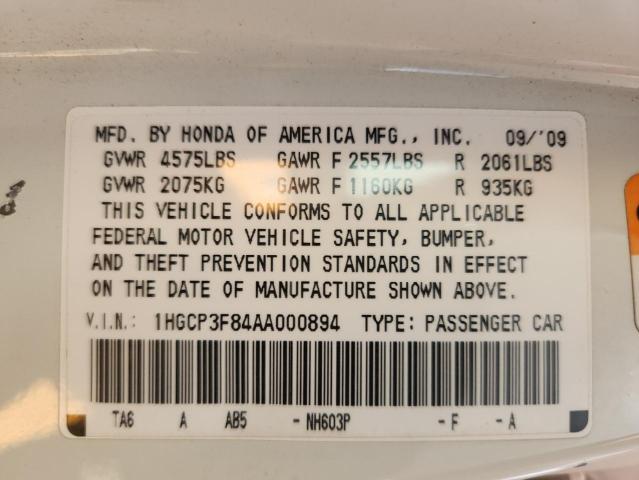 1HGCP3F84AA000894 - 2010 HONDA ACCORD EXL WHITE photo 13