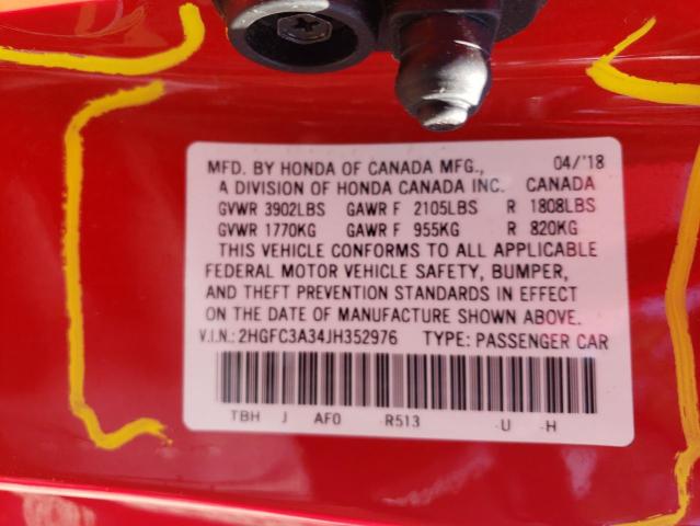 2HGFC3A34JH352976 - 2018 HONDA CIVIC EX Rot Foto 13