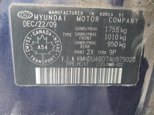 KMHDU4BD7AU979020 - 2010 HYUNDAI ELANTRA BLUE BLUE photo 12