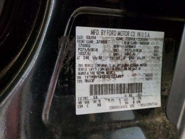 1FTPW145X4KC74647 - 2004 FORD F150 SUPERCREW BLACK photo 12