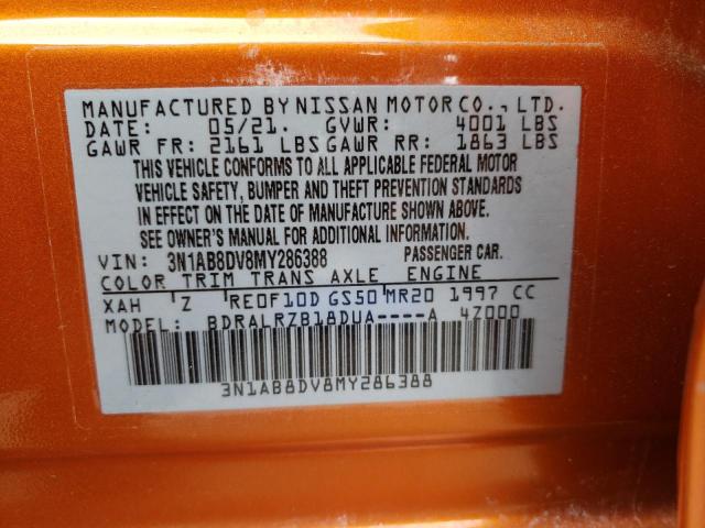 3N1AB8DV8MY286388 - 2021 NISSAN SENTRA SR ORANGE photo 12