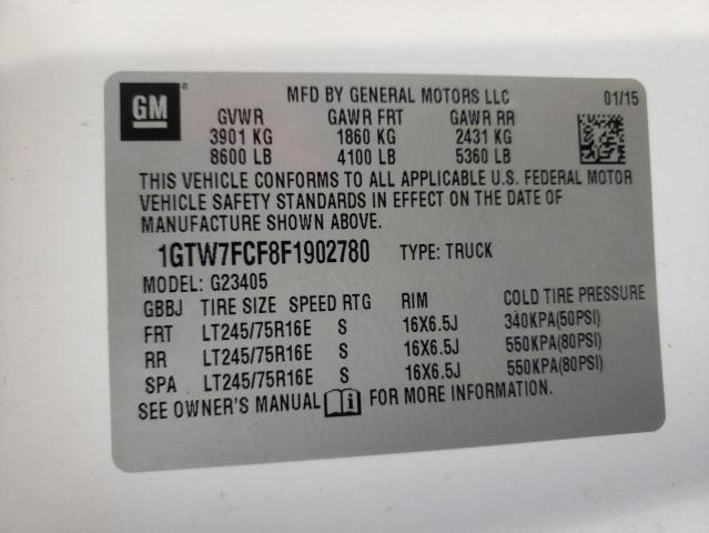 1GTW7FCF8F1902780 - 2015 GMC SAVANA G2500 WHITE photo 12