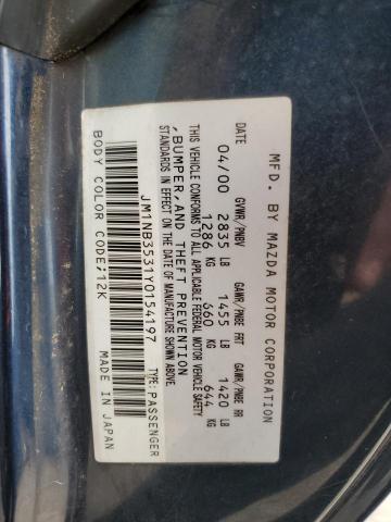 JM1NB3531Y0154197 - 2000 MAZDA MX-5 MIATA BASE BLUE photo 12