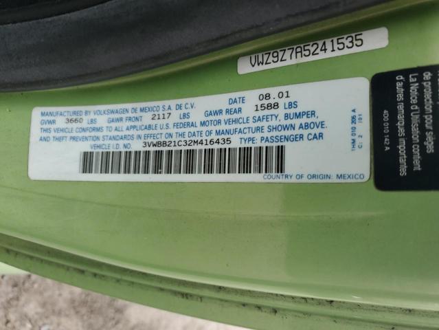 3VWBB21C32M416435 - 2002 VOLKSWAGEN NEW BEETLE GL GREEN photo 12