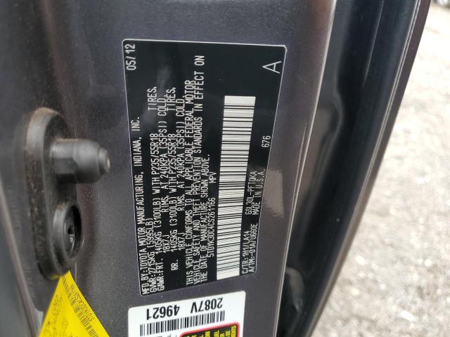 5TDYK3DC4CS261166 - 2012 TOYOTA SIENNA XLE GRAY photo 13