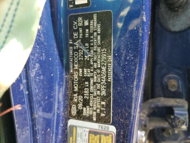 3KPF34AD6ME279915 - 2021 KIA FORTE GT LINE BLUE photo 12