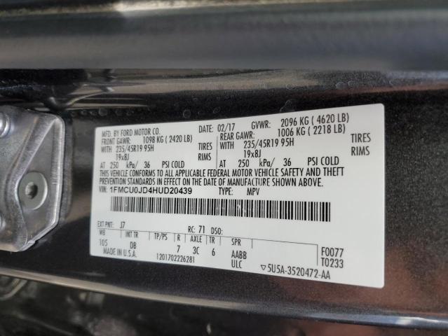 1FMCU0JD4HUD20439 - 2017 FORD ESCAPE TITANIUM 灰色 照片 12