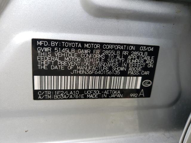 JTHBN36F640156135 - 2004 LEXUS LS 430 SILVER photo 12