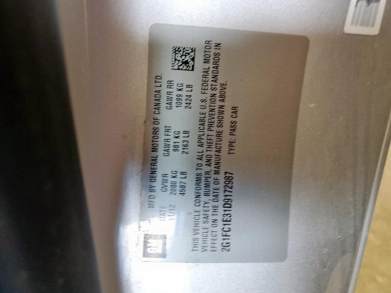 2G1FC1E31D9172987 - 2013 CHEVROLET CAMARO LT 银色 照片 13