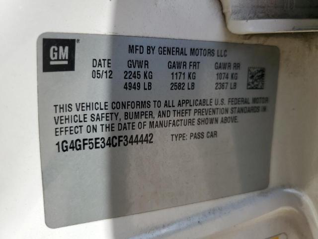 1G4GF5E34CF344442 - 2012 BUICK LACROSSE PREMIUM Ақ фото 12