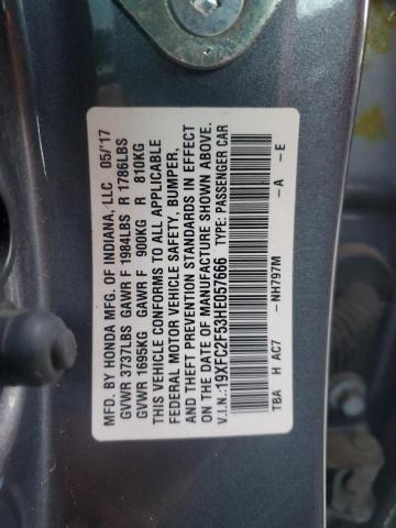 19XFC2F53HE057666 - 2017 HONDA CIVIC LX ნაცრისფერი ფოტო 12