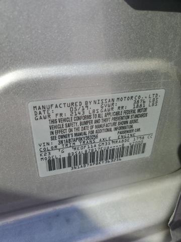 3N1AB7AP8KY363256 - 2019 NISSAN SENTRA S 银色 照片 12