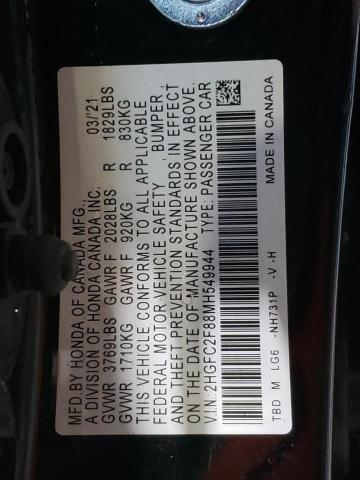 2HGFC2F88MH549944 - 2021 HONDA CIVIC SPORT 黑色 照片 12