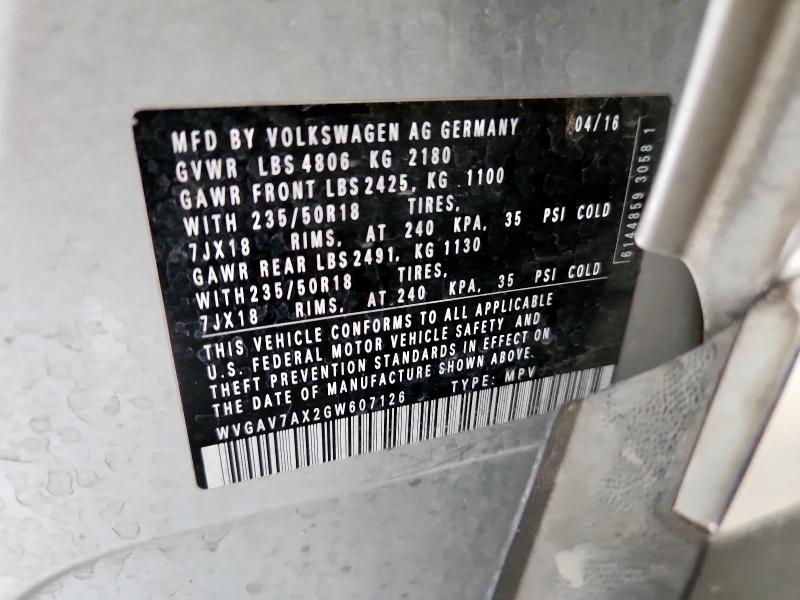 WVGAV7AX2GW607126 - 2016 VOLKSWAGEN TIGUAN S SILVER photo 12