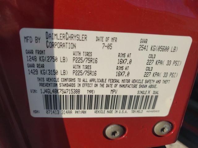 1J4GL48K75W715388 - 2005 JEEP LIBERTY SPORT 勃艮第红 照片 13