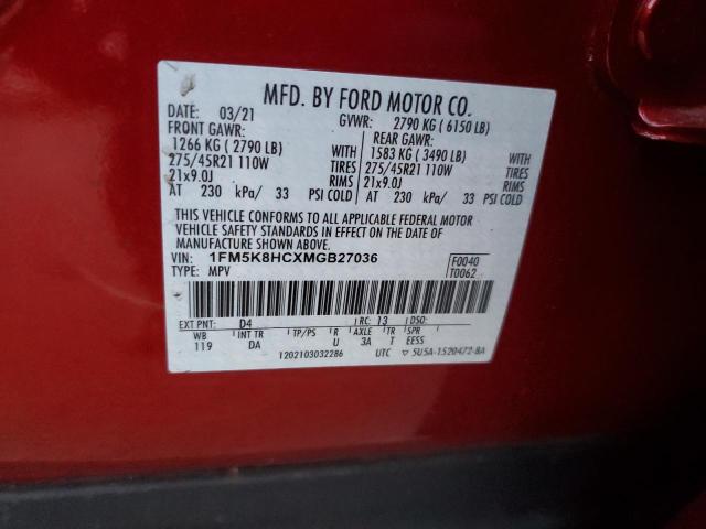 1FM5K8HCXMGB27036 - 2021 FORD EXPLORER PLATINUM RED photo 13