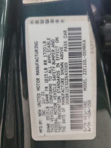 1NXBR12E32Z643589 - 2002 TOYOTA COROLLA CE 绿色 照片 12