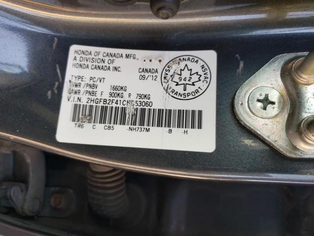 2HGFB2F41CH053060 - 2012 HONDA CIVIC LX GRAY photo 12