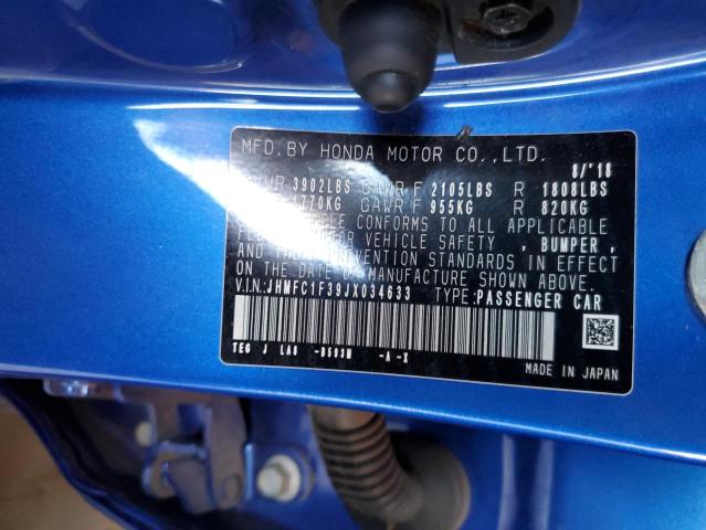 JHMFC1F39JX034633 - 2018 HONDA CIVIC EX 蓝色 照片 12