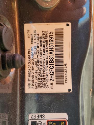 2HGFG1B81AH516915 - 2010 HONDA CIVIC EX GRAY photo 12