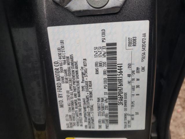 3FA6P0H76HR156441 - 2017 FORD FUSION SE GRAY photo 12