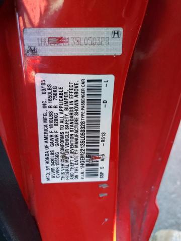 1HGEM22135L050328 - 2005 HONDA CIVIC DX VP Rot Foto 12