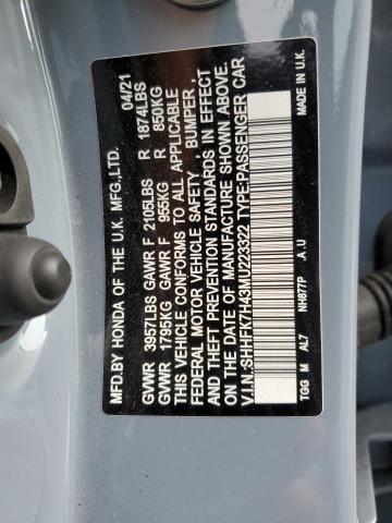 SHHFK7H43MU223322 - 2021 HONDA CIVIC SPORT ნაცრისფერი ფოტო 13