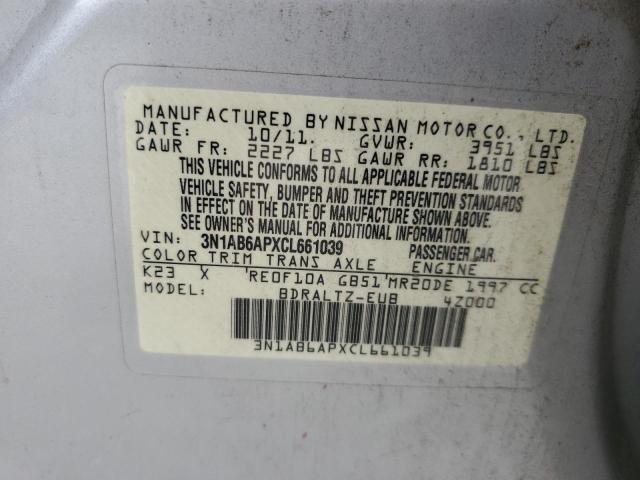 3N1AB6APXCL661039 - 2012 NISSAN SENTRA 2.0 SILVER photo 12