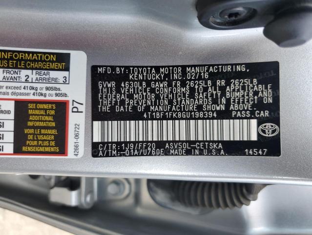 4T1BF1FK8GU198394 - 2016 TOYOTA CAMRY LE SILVER photo 12