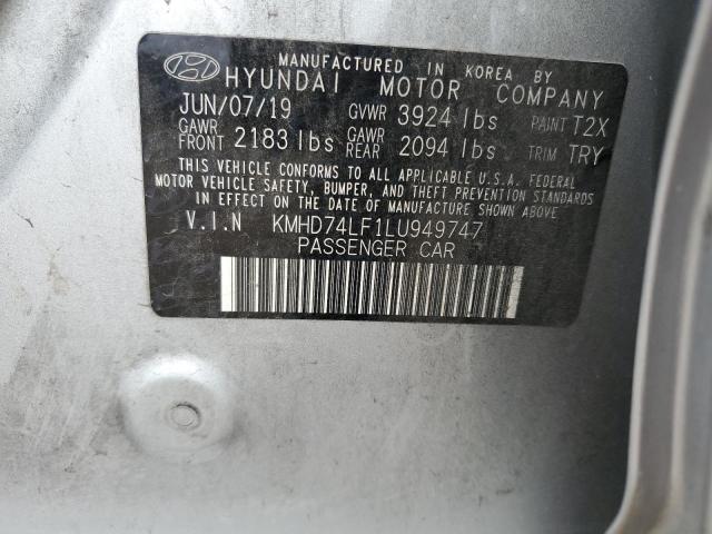 KMHD74LF1LU949747 - 2020 HYUNDAI ELANTRA SE SILVER photo 12