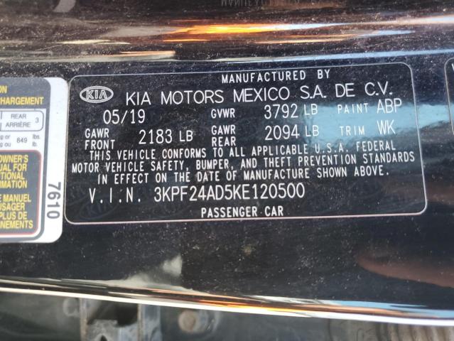 3KPF24AD5KE120500 - 2019 KIA FORTE FE BLACK photo 12