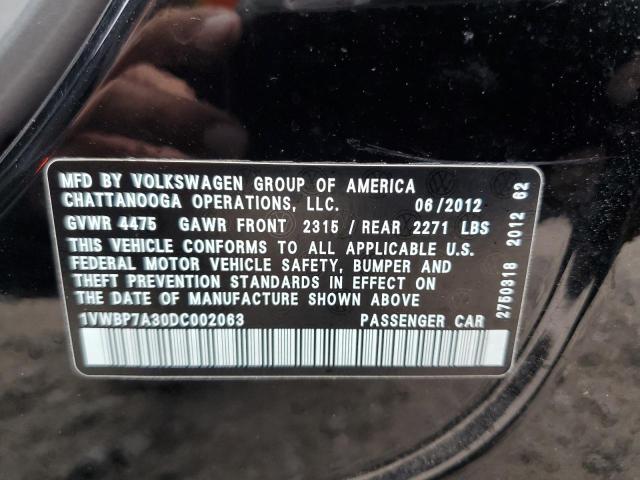 1VWBP7A30DC002063 - 2013 VOLKSWAGEN PASSAT SE BLACK photo 12